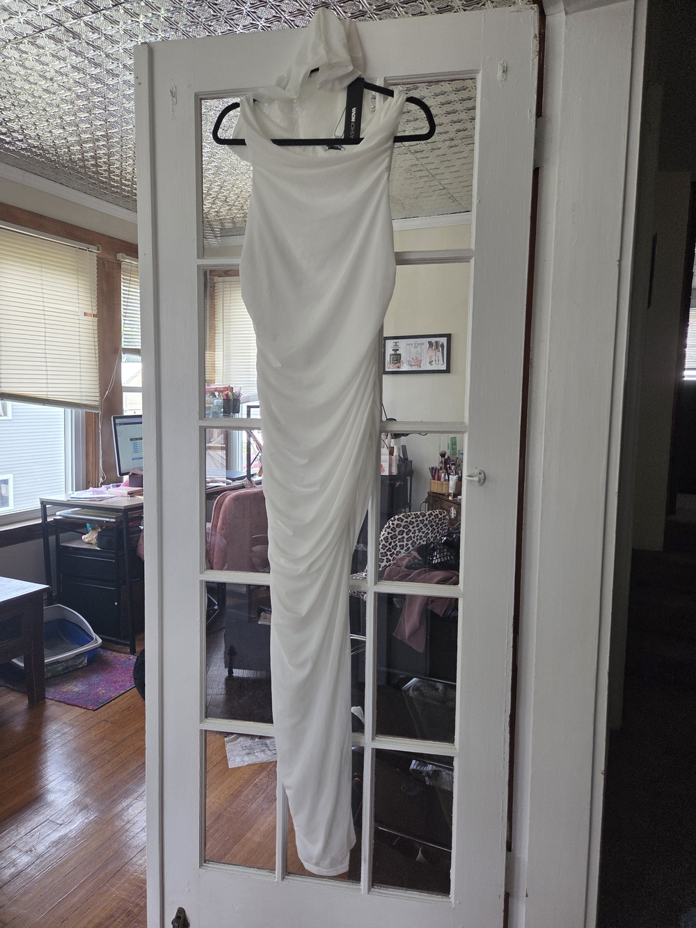 Elegant White Draped Women’s Dress